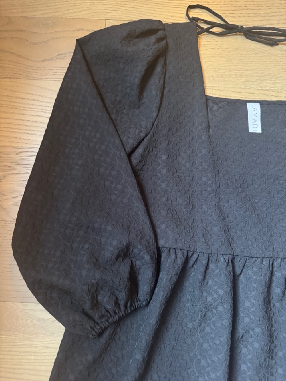 Anthropologie square neck textured black dress - Picture 4 of 10